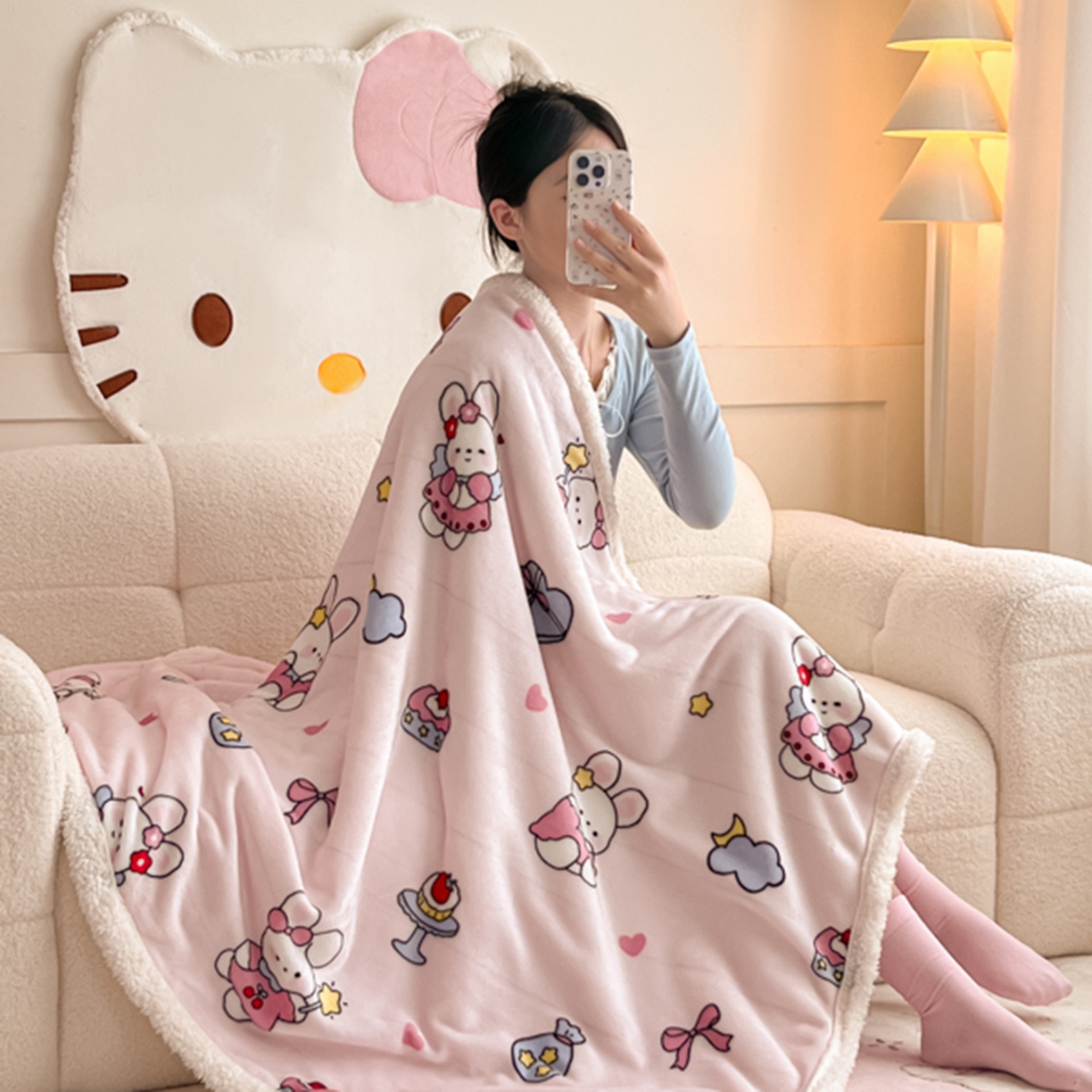 91家纺网 家纺一手货源 找家纺 川悦生活 2025新款牛奶绒羊羔绒毯子毛毯 毛毯甜心兔糕