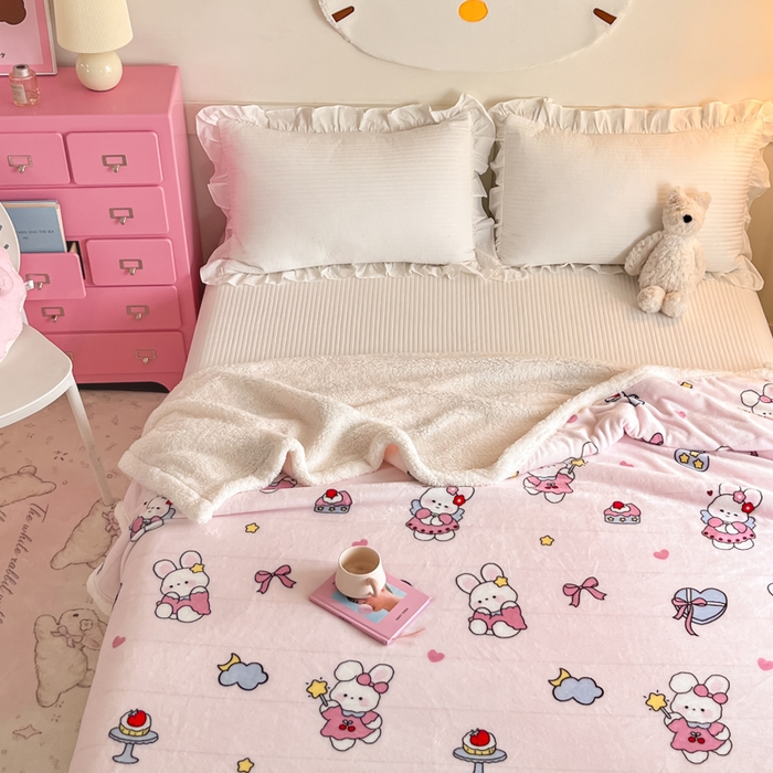 91家纺网 家纺一手货源 找家纺 川悦生活 2025新款牛奶绒羊羔绒毯子毛毯 毛毯甜心兔糕