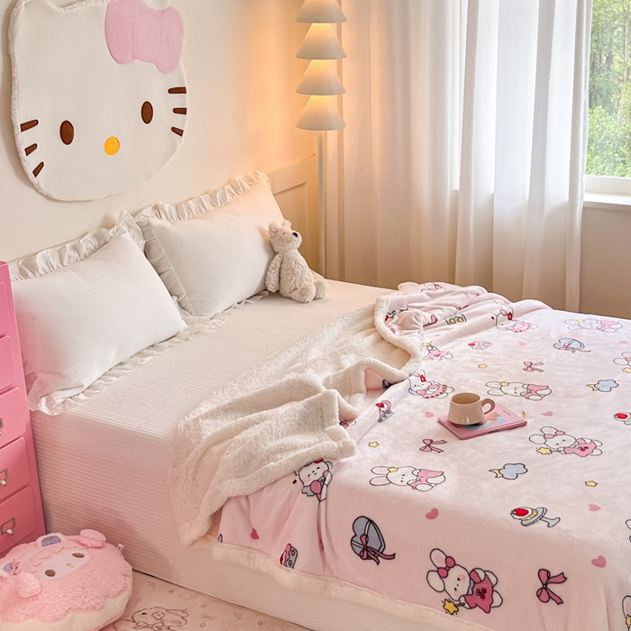 91家纺网 家纺一手货源 找家纺 川悦生活 2025新款牛奶绒羊羔绒毯子毛毯 毛毯甜心兔糕