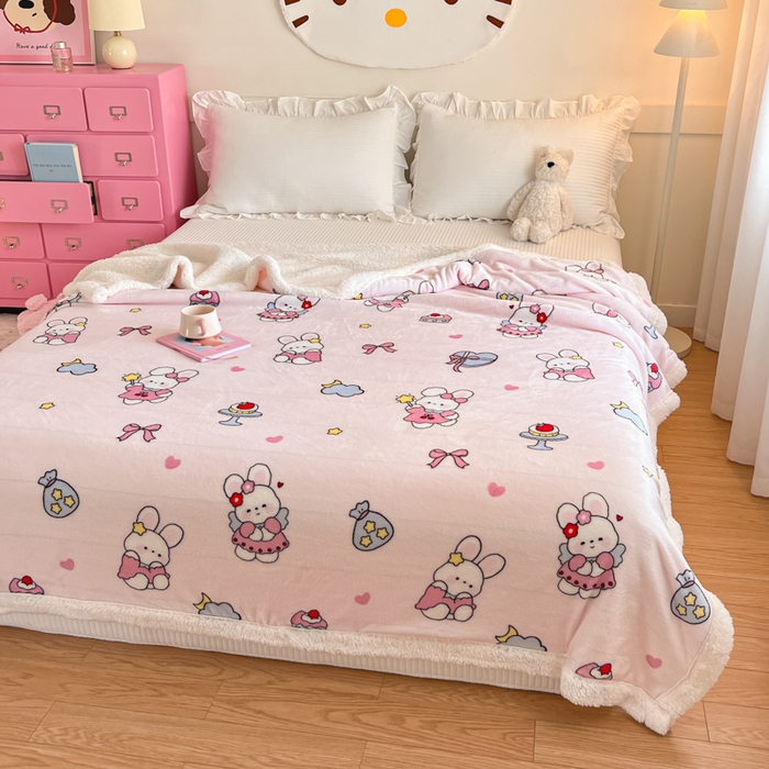 91家纺网 家纺一手货源 找家纺 川悦生活 2025新款牛奶绒羊羔绒毯子毛毯 毛毯甜心兔糕