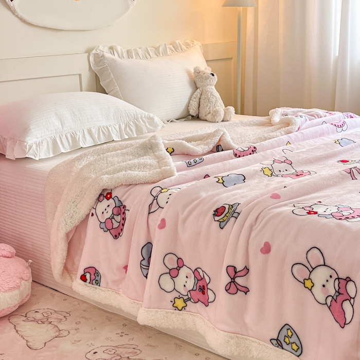 91家纺网 家纺一手货源 找家纺 川悦生活 2025新款牛奶绒羊羔绒毯子毛毯 毛毯甜心兔糕