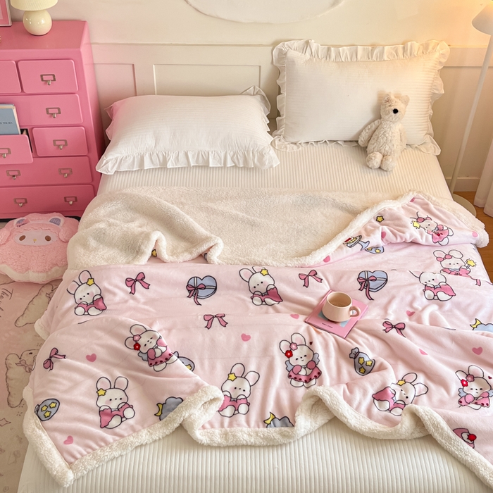 91家纺网 家纺一手货源 找家纺 川悦生活 2025新款牛奶绒羊羔绒毯子毛毯 毛毯甜心兔糕