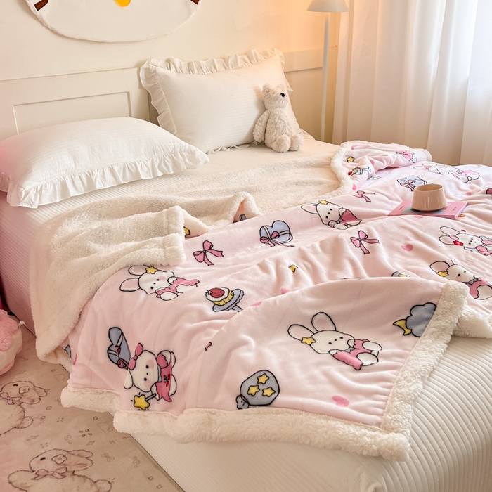 91家纺网 家纺一手货源 找家纺 川悦生活 2025新款牛奶绒羊羔绒毯子毛毯 毛毯甜心兔糕