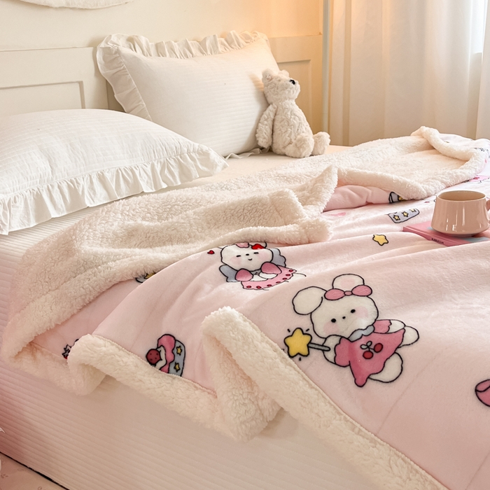 91家纺网 家纺一手货源 找家纺 川悦生活 2025新款牛奶绒羊羔绒毯子毛毯 毛毯甜心兔糕