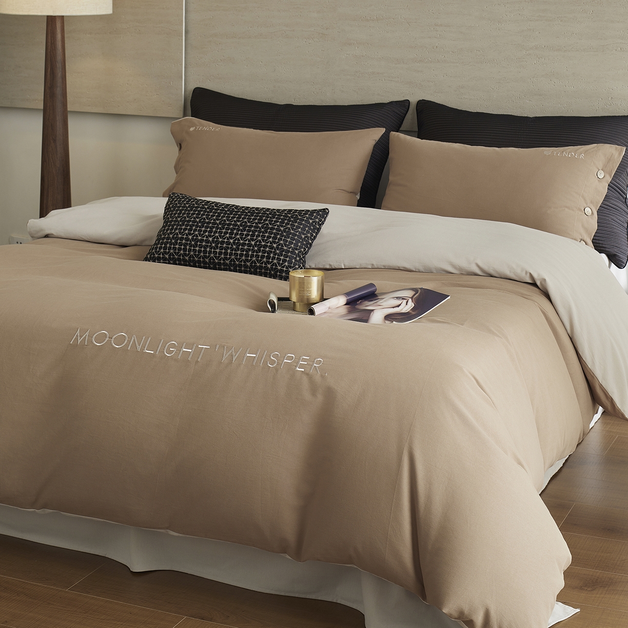 艾咪-Amy ntmy 2025轻奢高级感纽扣款全棉纯棉加厚磨毛刺绣四件套 漫月咖米