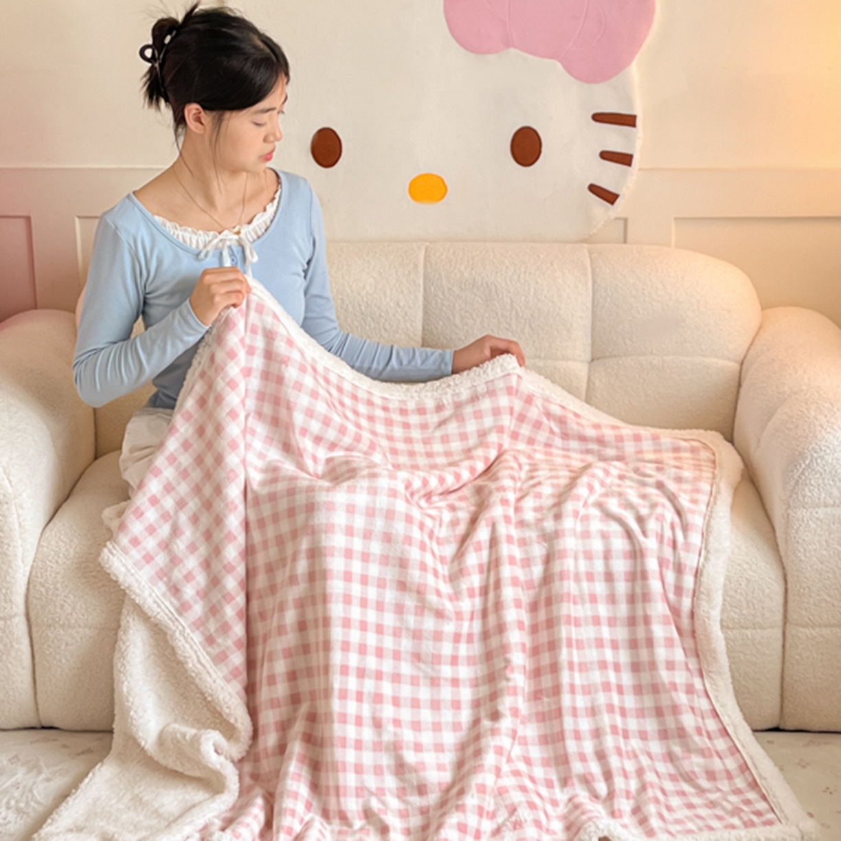 川悦生活 2025新款牛奶绒羊羔绒毯子毛毯 毛毯小屋格格奶粉