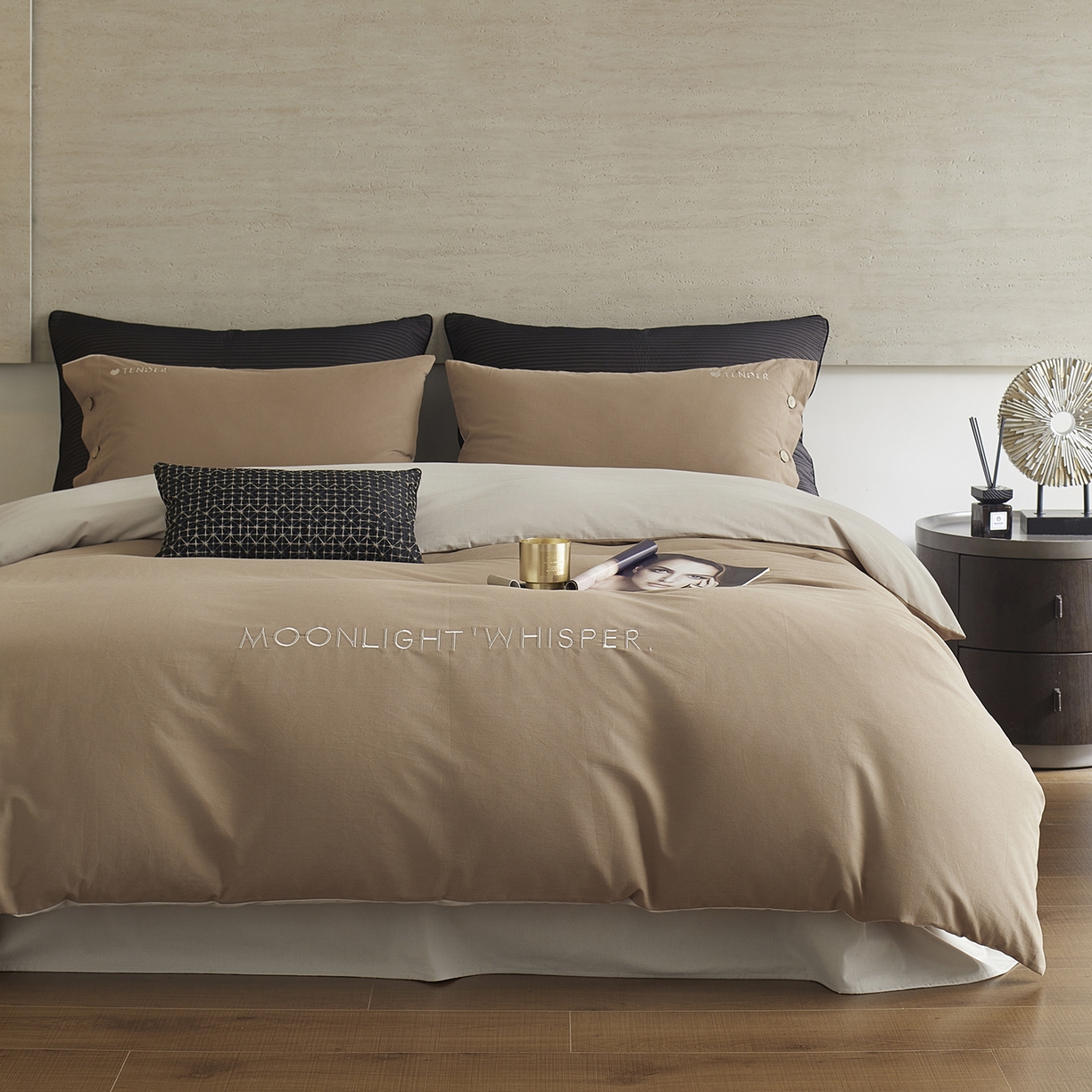 91家纺网 家纺一手货源 找家纺 艾咪-Amy ntmy 2025轻奢高级感纽扣款全棉纯棉加厚磨毛刺绣四件套 漫月咖米