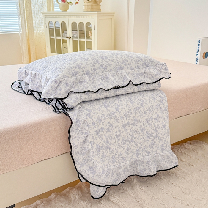 91家纺网 家纺一手货源 找家纺 （总）小萌虎 2025新款A类云感原麻双层纱花边床盖三件套