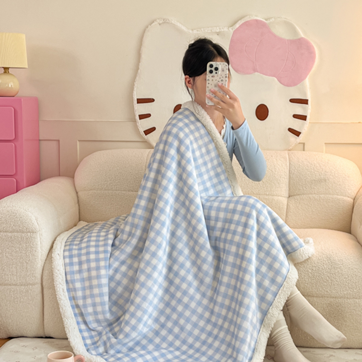 91家纺网 家纺一手货源 找家纺 川悦生活 2025新款牛奶绒羊羔绒毯子毛毯 毛毯小屋格格奶蓝