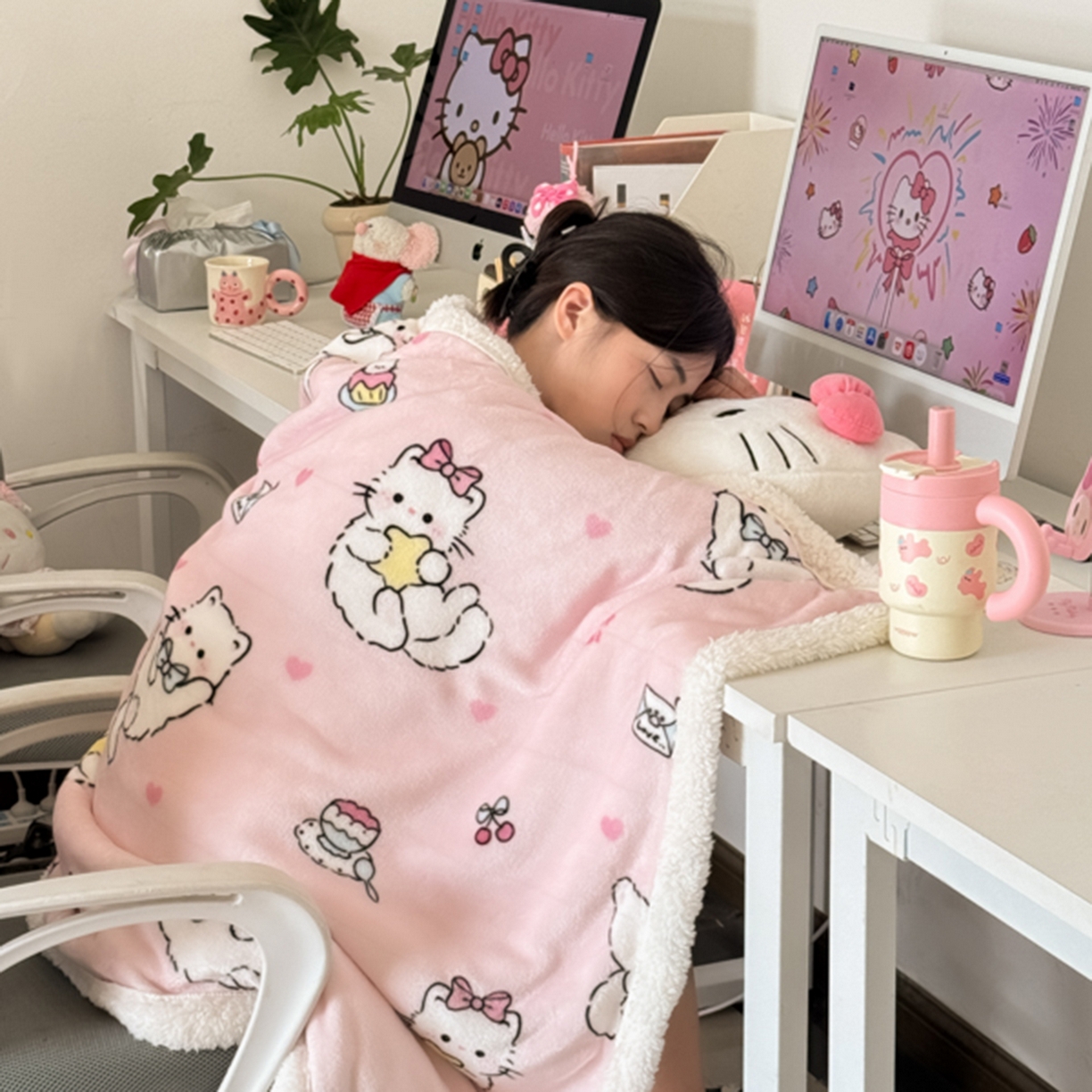 91家纺网 家纺一手货源 找家纺 川悦生活 2025新款牛奶绒羊羔绒毯子毛毯 毛毯星心小猫