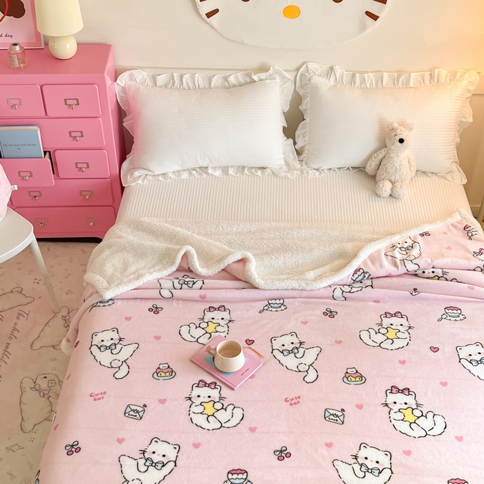 91家纺网 家纺一手货源 找家纺 川悦生活 2025新款牛奶绒羊羔绒毯子毛毯 毛毯星心小猫