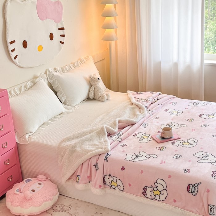 91家纺网 家纺一手货源 找家纺 川悦生活 2025新款牛奶绒羊羔绒毯子毛毯 毛毯星心小猫