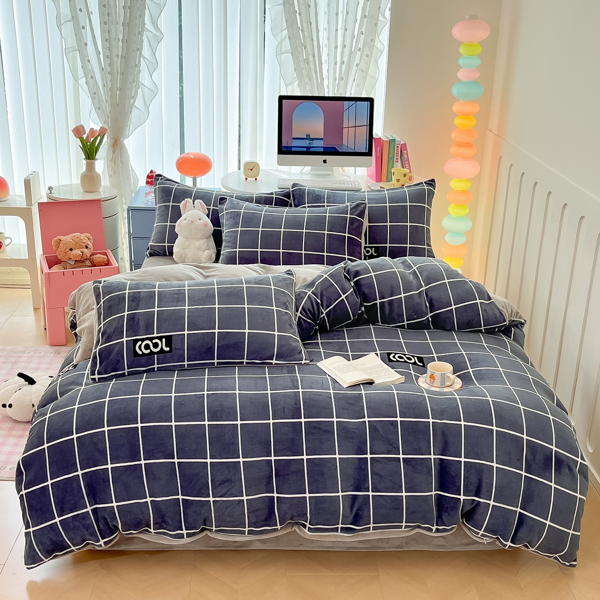 91家纺网 家纺一手货源 找家纺 启发 2025新款高克重小清新牛奶绒印花四件套 酷格