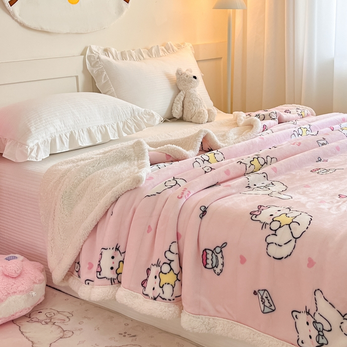 91家纺网 家纺一手货源 找家纺 川悦生活 2025新款牛奶绒羊羔绒毯子毛毯 毛毯星心小猫