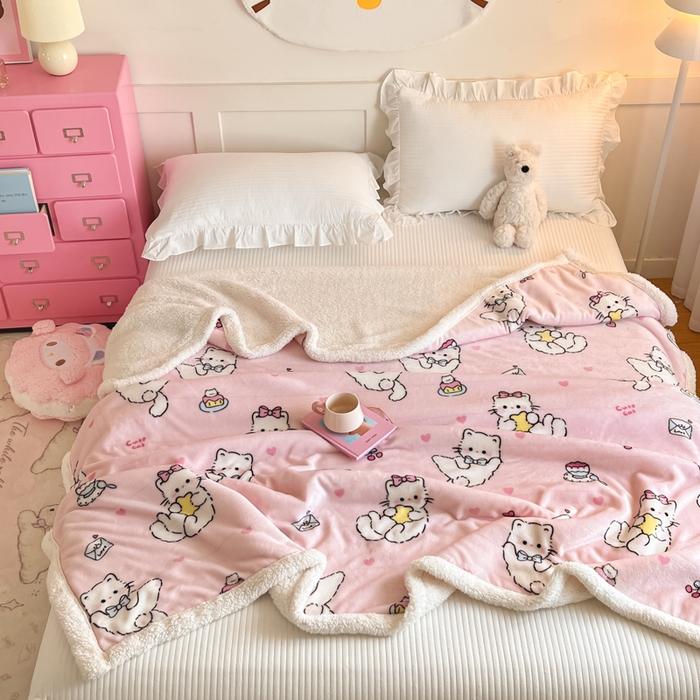 91家纺网 家纺一手货源 找家纺 川悦生活 2025新款牛奶绒羊羔绒毯子毛毯 毛毯星心小猫