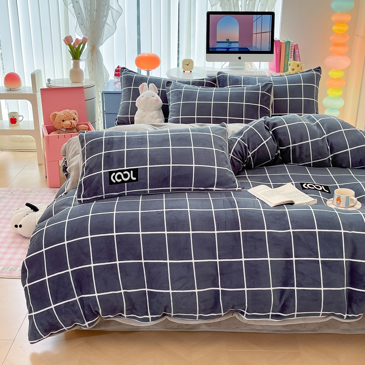 91家纺网 家纺一手货源 找家纺 启发 2025新款高克重小清新牛奶绒印花四件套 酷格