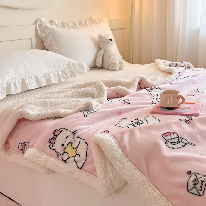 91家纺网 家纺一手货源 找家纺 川悦生活 2025新款牛奶绒羊羔绒毯子毛毯 毛毯星心小猫