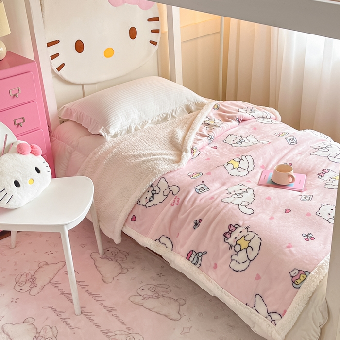 91家纺网 家纺一手货源 找家纺 川悦生活 2025新款牛奶绒羊羔绒毯子毛毯 毛毯星心小猫