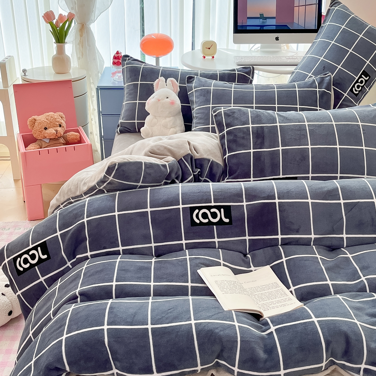 91家纺网 家纺一手货源 找家纺 启发 2025新款高克重小清新牛奶绒印花四件套 酷格