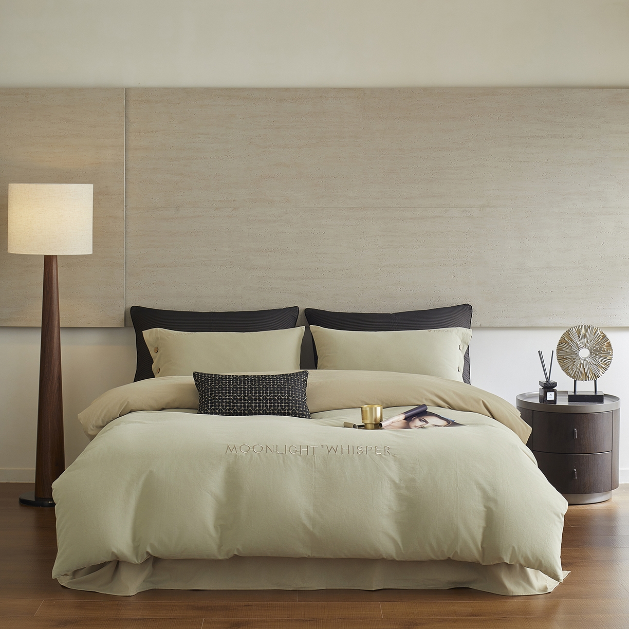 91家纺网 家纺一手货源 找家纺 艾咪-Amy ntmy 2025轻奢高级感纽扣款全棉纯棉加厚磨毛刺绣四件套 漫月绿卡