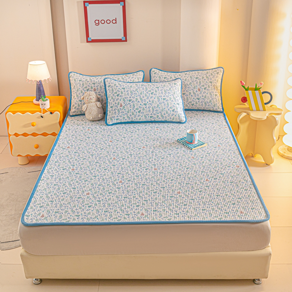 91家纺网 家纺一手货源 找家纺 恒尚居 2025新款A版全棉B版牛奶绒夹棉床褥垫A类四季可用学生床垫-秋冬款三件套系列二 绿野仙踪【A纯棉-B牛奶绒】