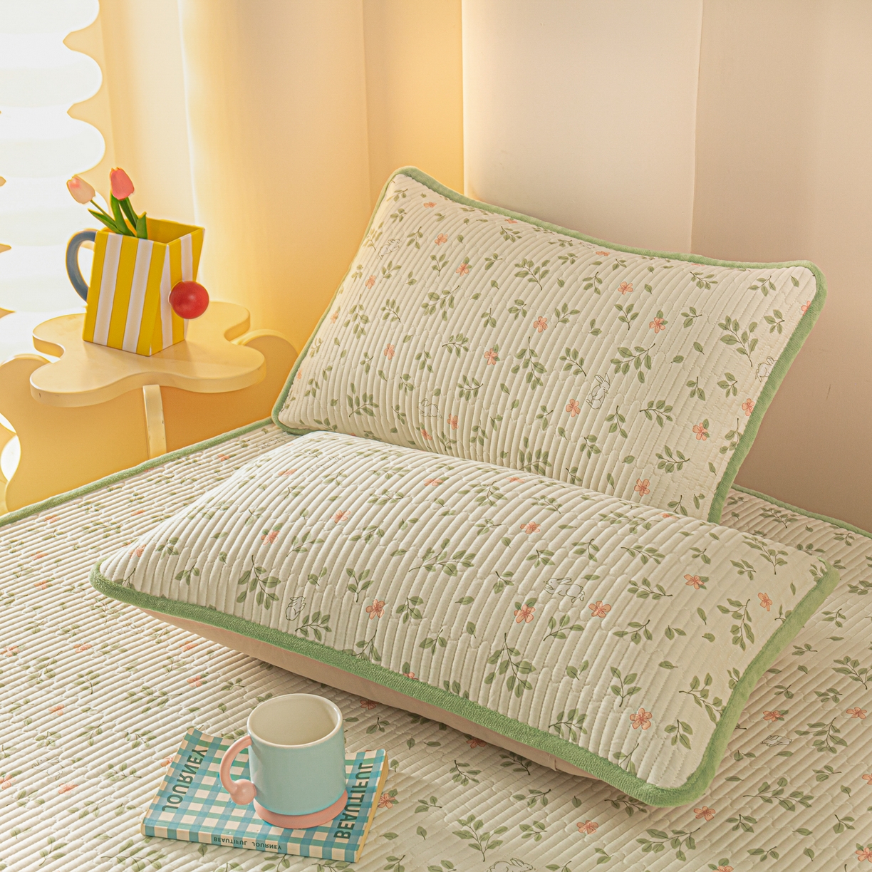 91家纺网 家纺一手货源 找家纺 恒尚居 2025新款A版全棉B版牛奶绒夹棉床褥垫A类四季可用学生床垫-秋冬款三件套系列三 清新雅韵【A纯棉-B牛奶绒】