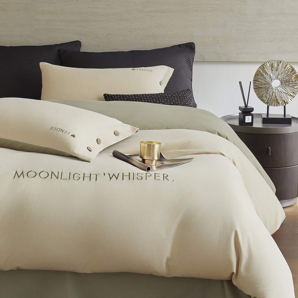 91家纺网 家纺一手货源 找家纺 艾咪-Amy ntmy 2025轻奢高级感纽扣款全棉纯棉加厚磨毛刺绣四件套 漫月奶绿