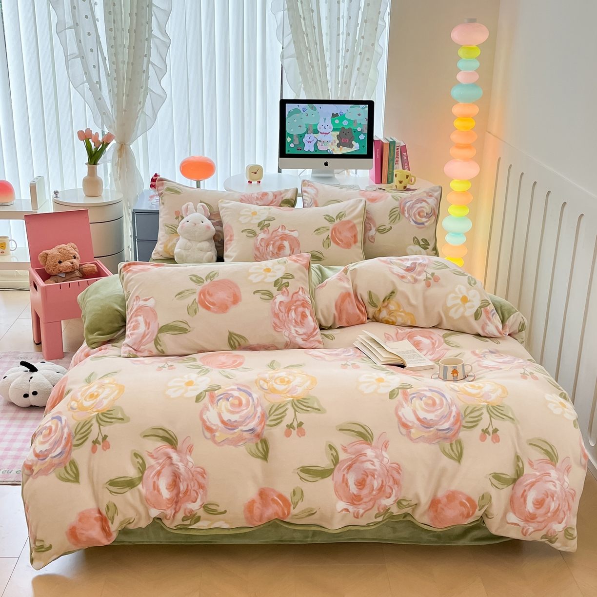 91家纺网 家纺一手货源 找家纺 启发 2025新款高克重小清新牛奶绒印花四件套 玫瑰庄园