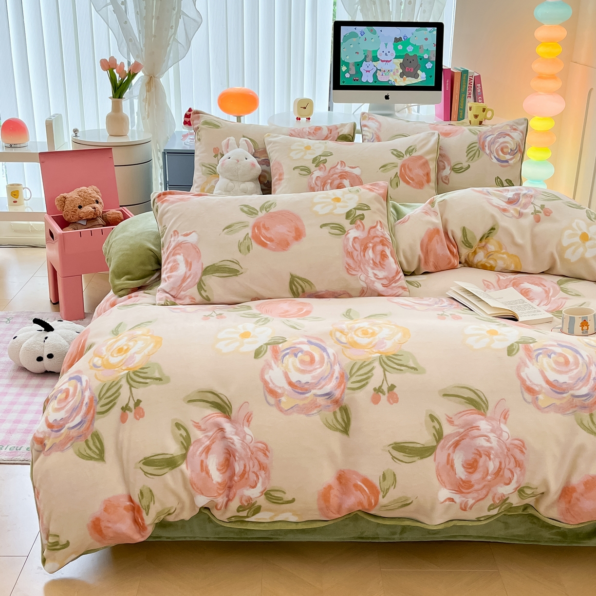 91家纺网 家纺一手货源 找家纺 启发 2025新款高克重小清新牛奶绒印花四件套 玫瑰庄园