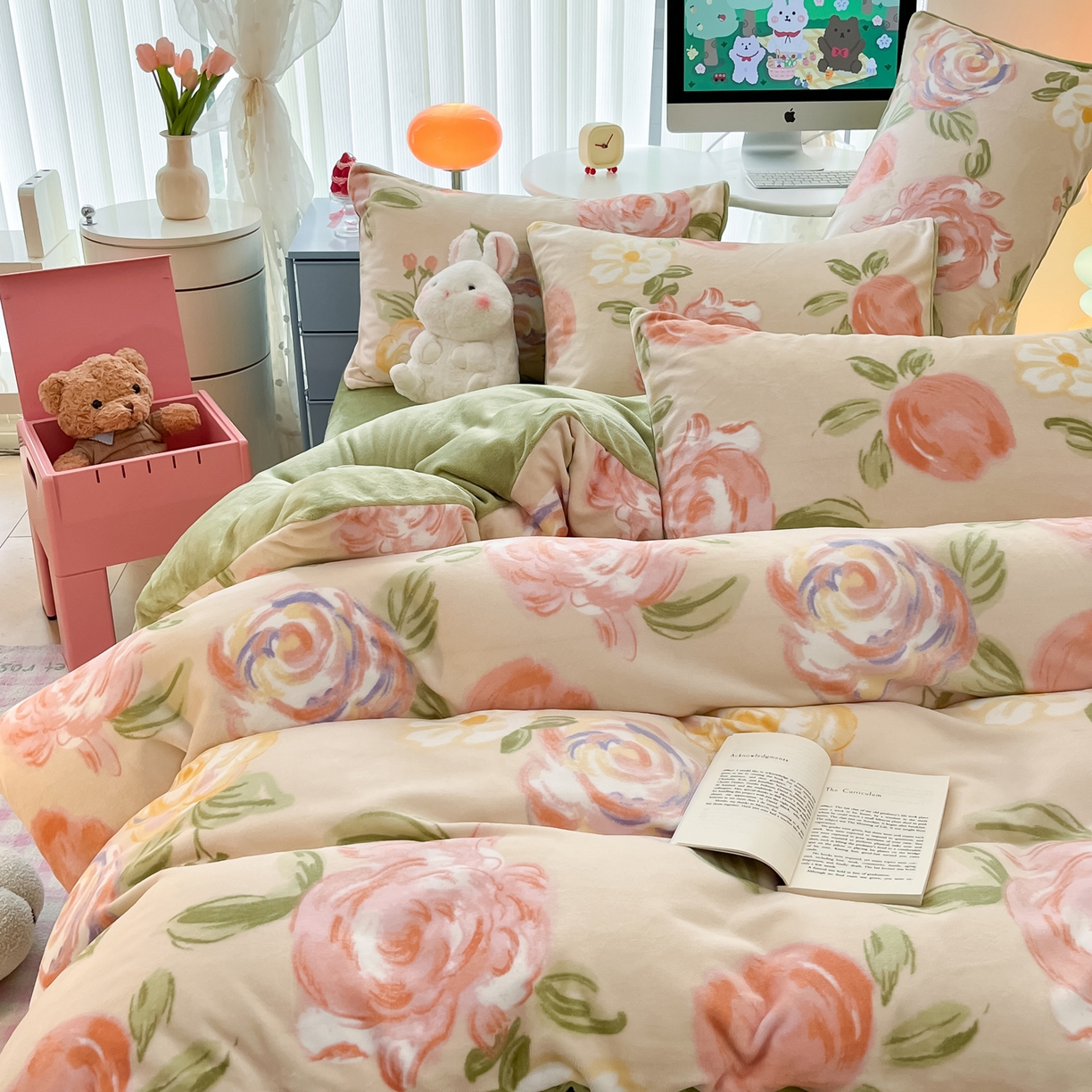 91家纺网 家纺一手货源 找家纺 启发 2025新款高克重小清新牛奶绒印花四件套 玫瑰庄园