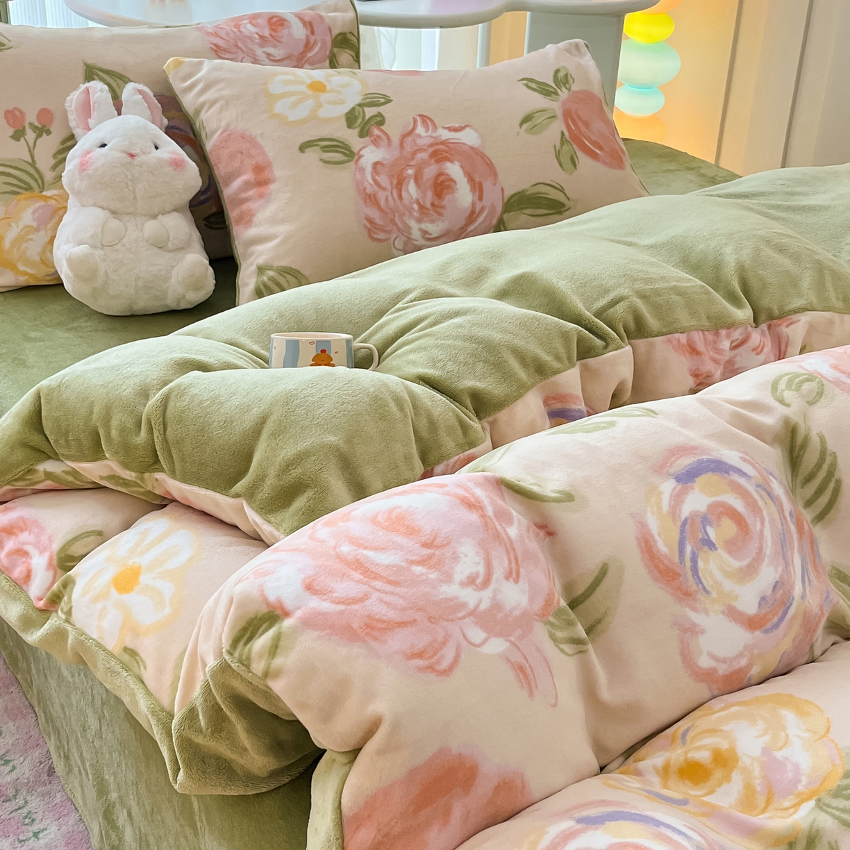 91家纺网 家纺一手货源 找家纺 启发 2025新款高克重小清新牛奶绒印花四件套 玫瑰庄园