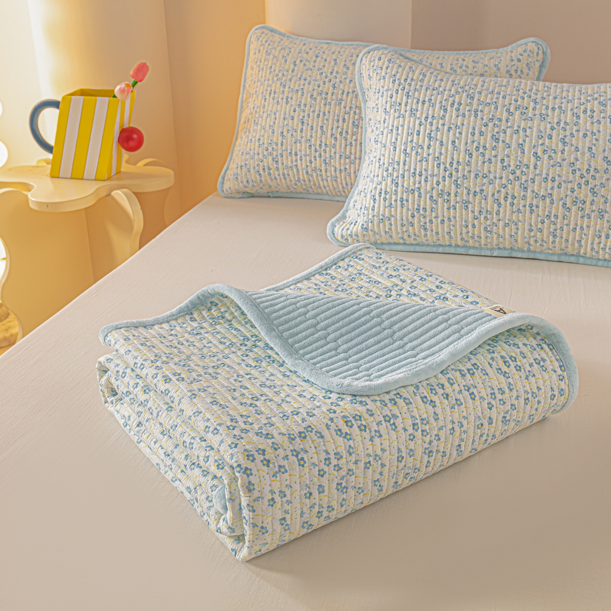 91家纺网 家纺一手货源 找家纺 恒尚居 2025新款A版全棉B版牛奶绒夹棉床褥垫A类四季可用学生床垫-秋冬款三件套系列三 雪兰【A纯棉-B牛奶绒】