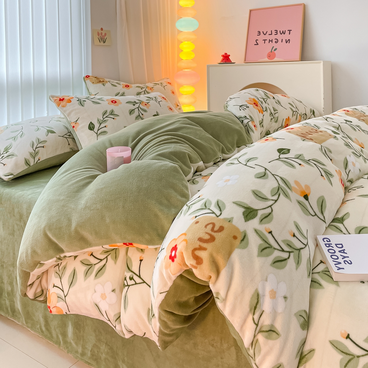 91家纺网 家纺一手货源 找家纺 启发 2025新款高克重小清新牛奶绒印花四件套 抒情花季