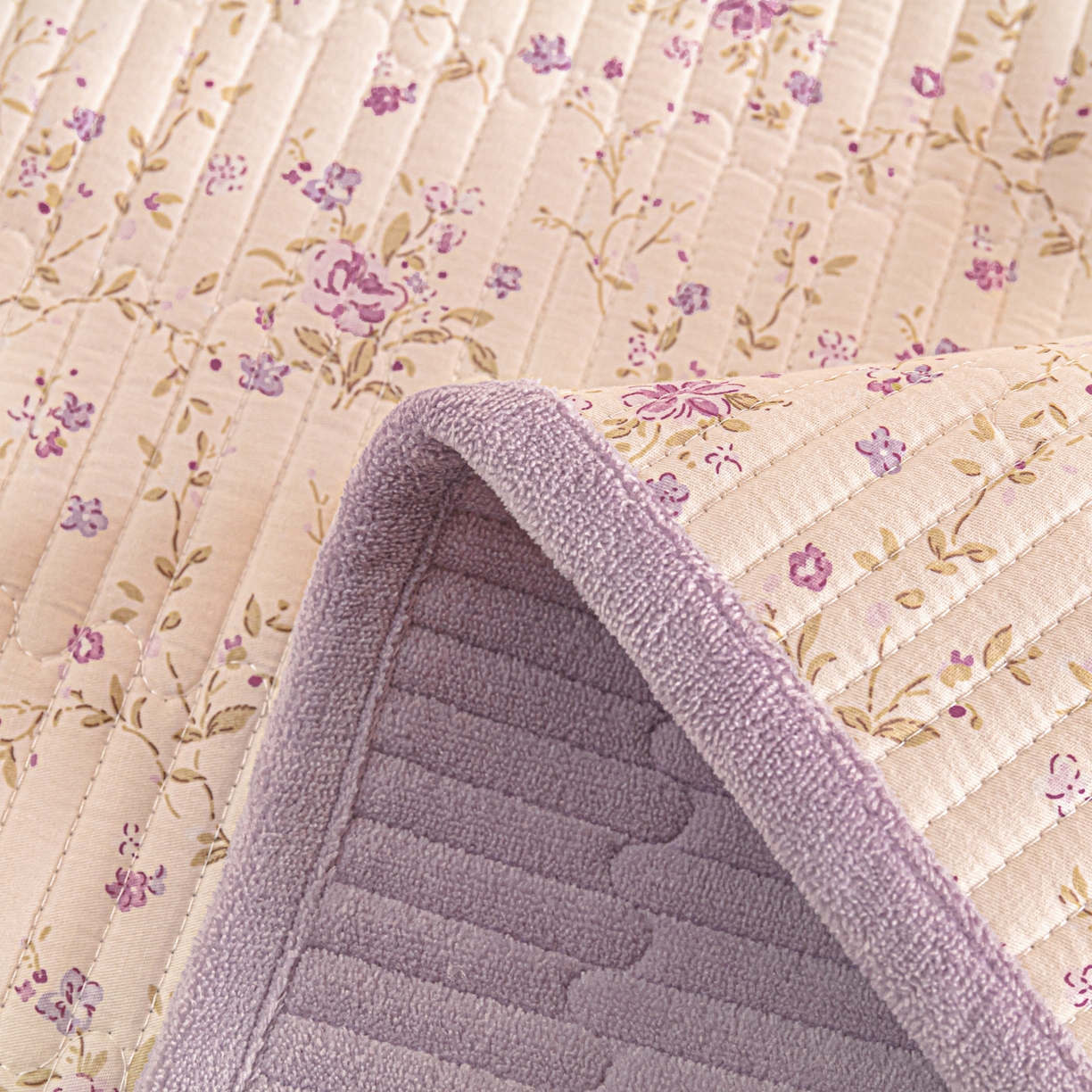 91家纺网 家纺一手货源 找家纺 恒尚居 2025新款A版全棉B版牛奶绒夹棉床褥垫A类四季可用学生床垫-秋冬款三件套系列三 熏衣紫【A纯棉-B牛奶绒】