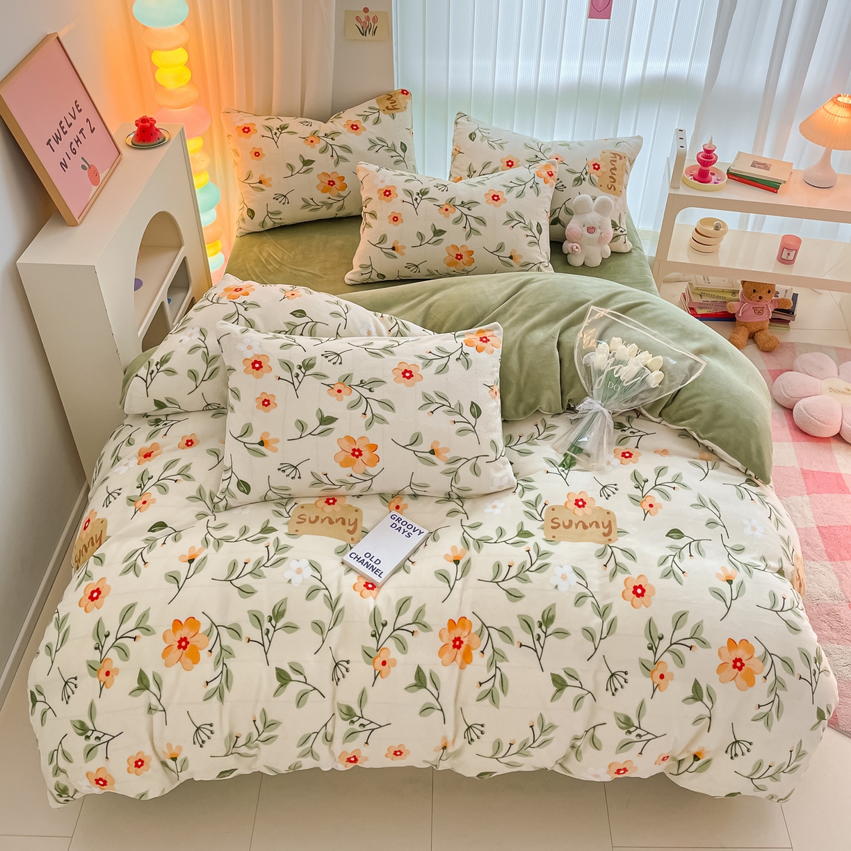 91家纺网 家纺一手货源 找家纺 启发 2025新款高克重小清新牛奶绒印花四件套 抒情花季