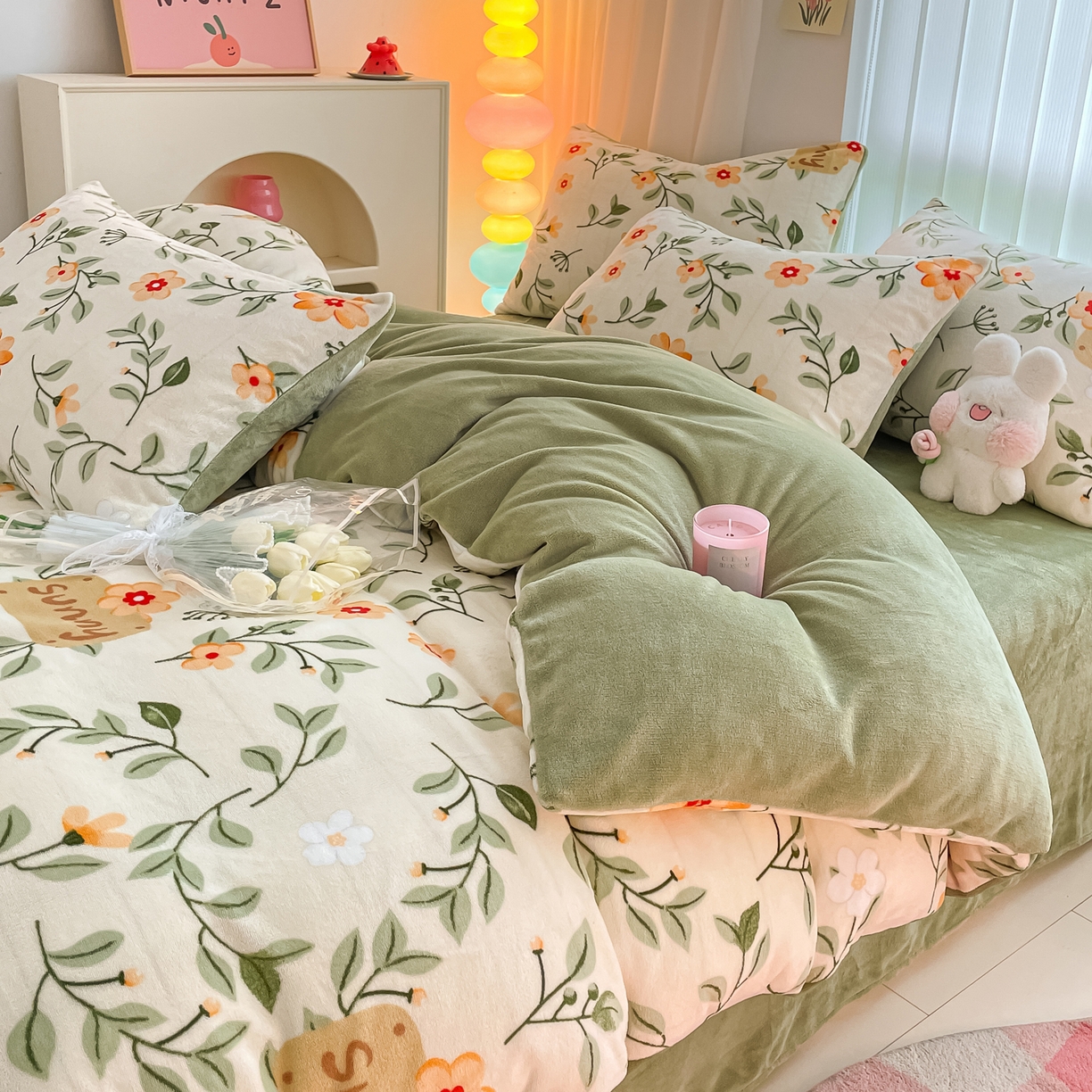 91家纺网 家纺一手货源 找家纺 启发 2025新款高克重小清新牛奶绒印花四件套 抒情花季