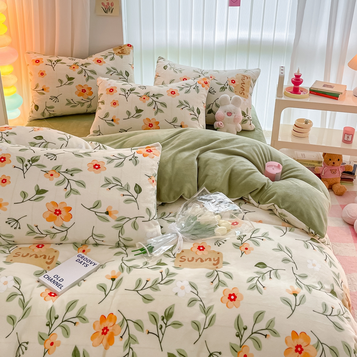 91家纺网 家纺一手货源 找家纺 启发 2025新款高克重小清新牛奶绒印花四件套 抒情花季