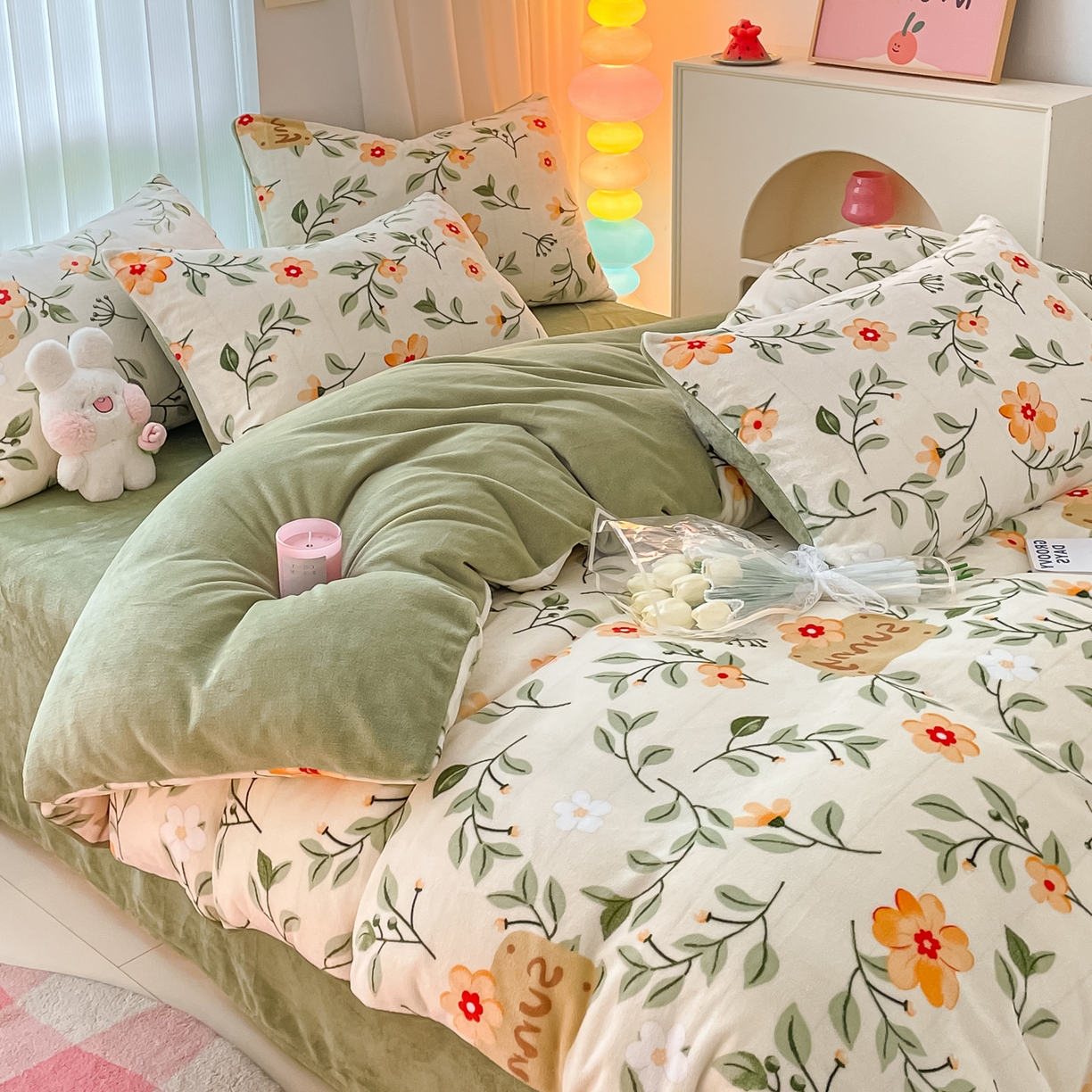 91家纺网 家纺一手货源 找家纺 启发 2025新款高克重小清新牛奶绒印花四件套 抒情花季