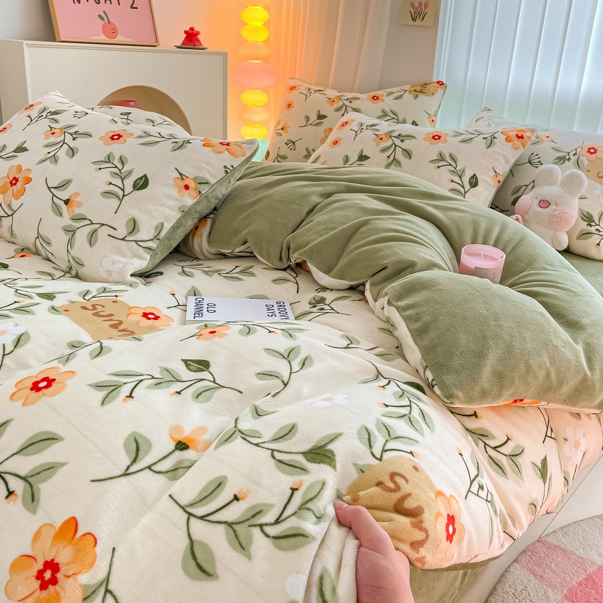 91家纺网 家纺一手货源 找家纺 启发 2025新款高克重小清新牛奶绒印花四件套 抒情花季