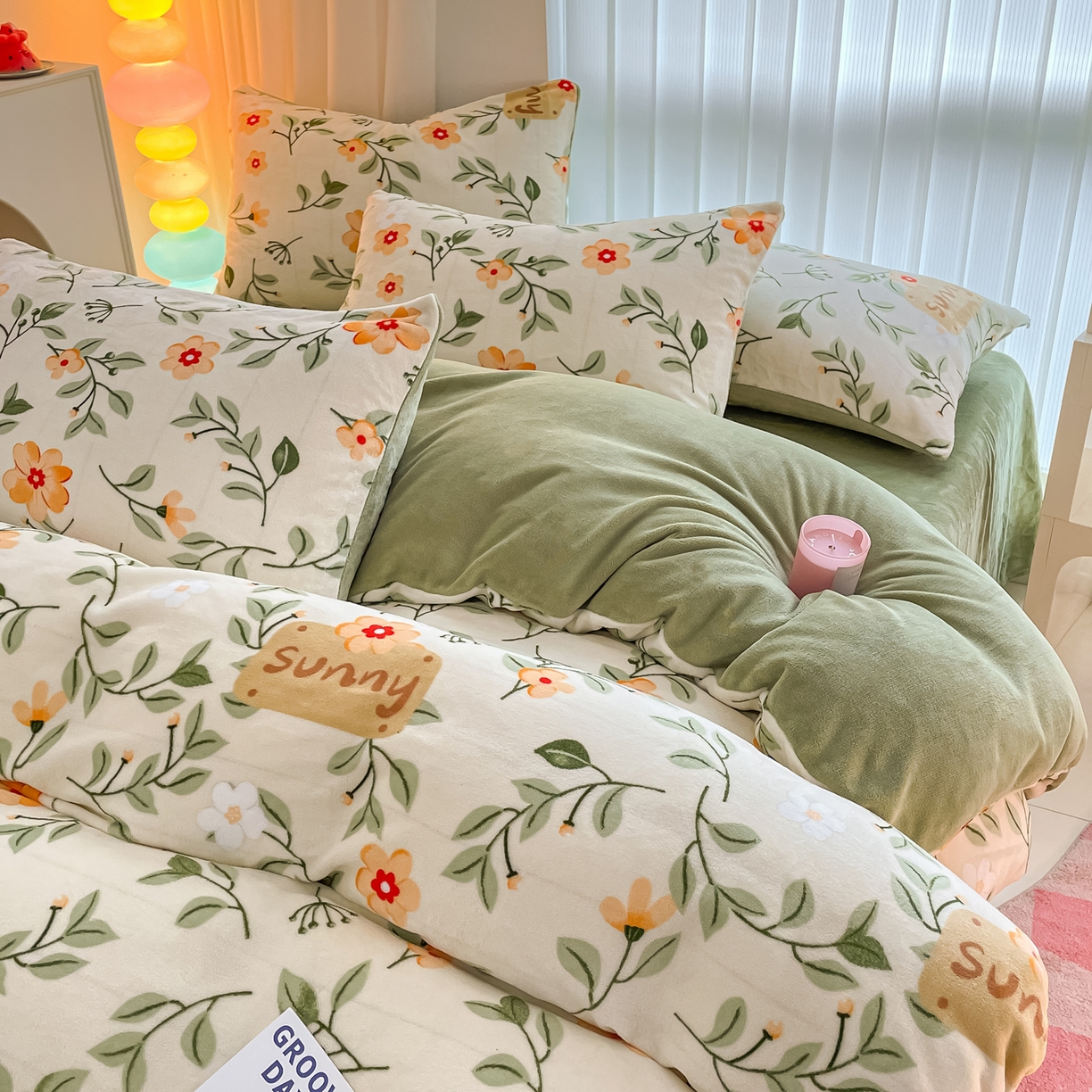 91家纺网 家纺一手货源 找家纺 启发 2025新款高克重小清新牛奶绒印花四件套 抒情花季