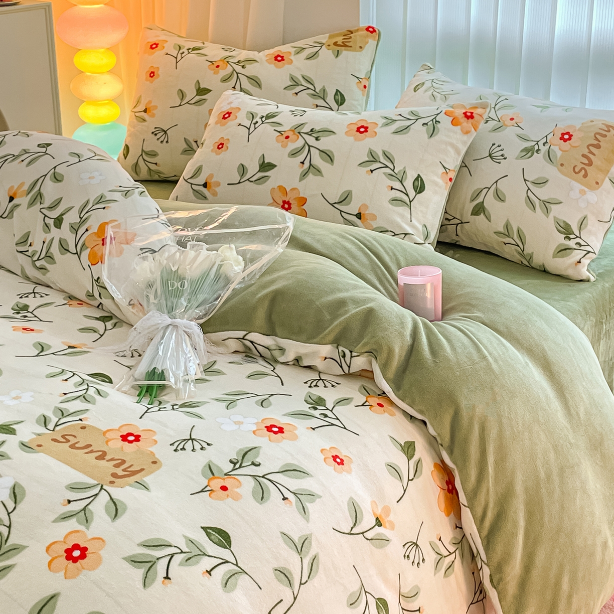 91家纺网 家纺一手货源 找家纺 启发 2025新款高克重小清新牛奶绒印花四件套 抒情花季