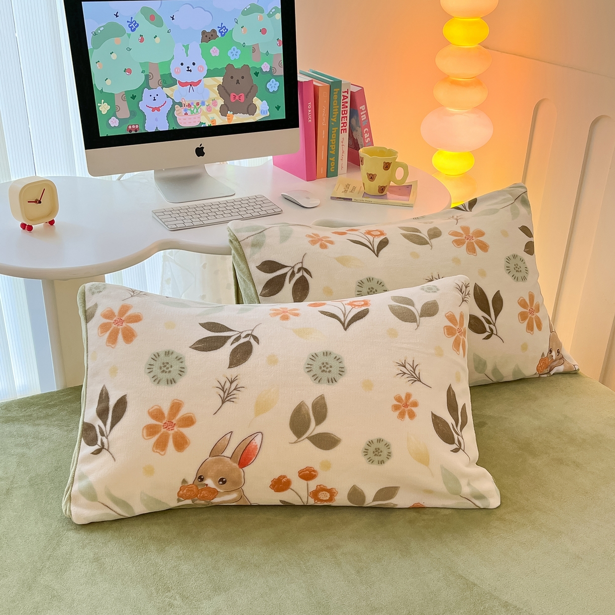 91家纺网 家纺一手货源 找家纺 启发 2025新款高克重小清新牛奶绒印花四件套 田园兔