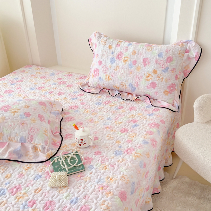 91家纺网 家纺一手货源 找家纺 小萌虎 2025新款A类云感原麻双层纱花边床盖四件套 木兮【花边款】