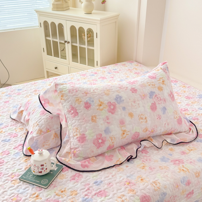 91家纺网 家纺一手货源 找家纺 小萌虎 2025新款A类云感原麻双层纱花边床盖四件套 木兮【花边款】