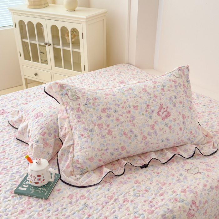 91家纺网 家纺一手货源 找家纺 小萌虎 2025新款A类云感原麻双层纱花边床盖四件套 蝶恋花【花边款】