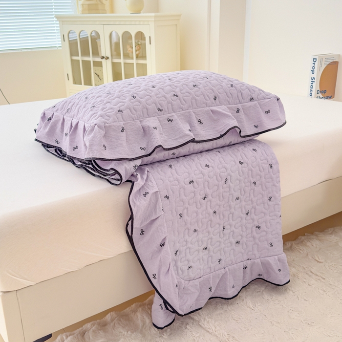 91家纺网 家纺一手货源 找家纺 小萌虎 2025新款A类云感原麻双层纱花边床盖四件套 蝴蝶梦【花边款】