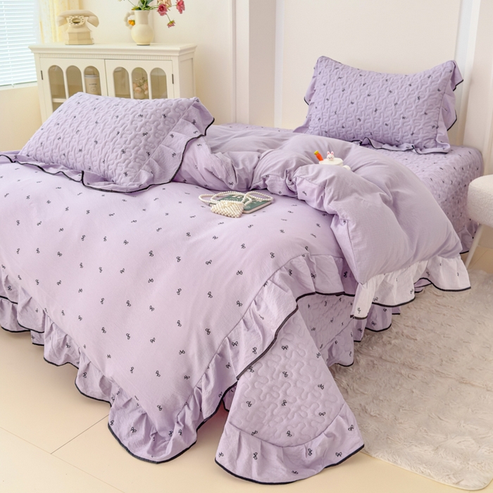 91家纺网 家纺一手货源 找家纺 小萌虎 2025新款A类云感原麻双层纱花边床盖四件套 蝴蝶梦【花边款】