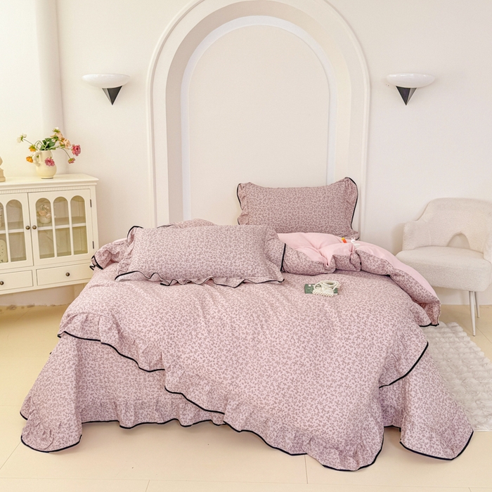 小萌虎 2025新款A类云感原麻双层纱花边床盖四件套 慕情【花边款】