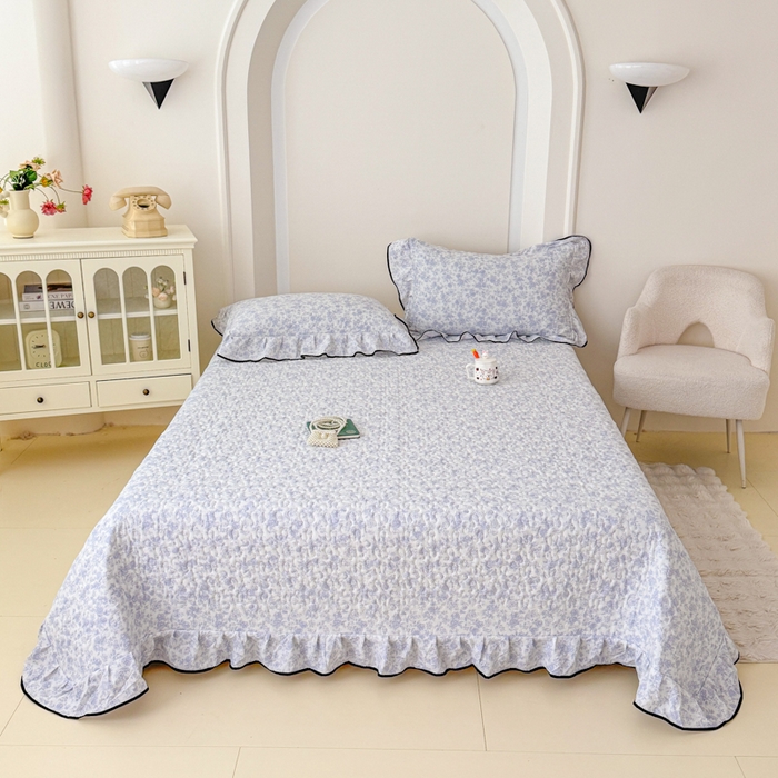 91家纺网 家纺一手货源 找家纺 小萌虎 2025新款A类云感原麻双层纱花边床盖四件套 初见【花边款】