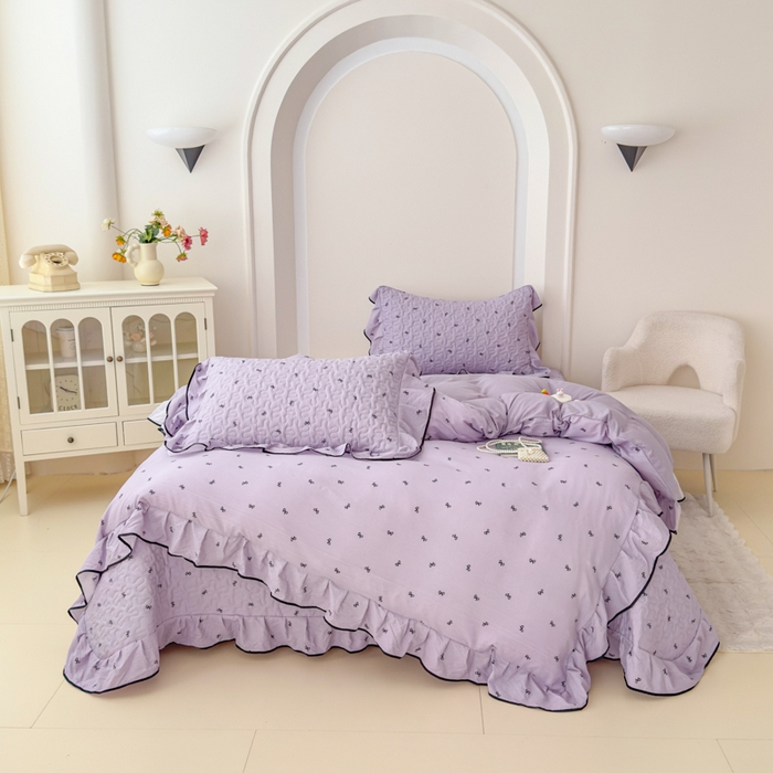 91家纺网 家纺一手货源 找家纺 （总）小萌虎 2025新款A类云感原麻双层纱花边床盖四件套